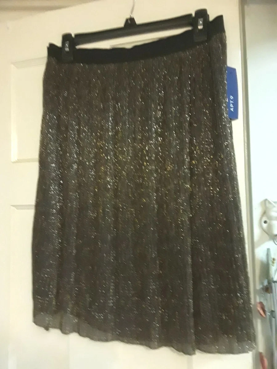 NEW Apt 9 Womens GOLD BLACK SPARKLE Pleat Party Skirt Size L Large