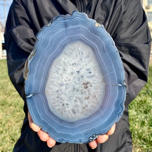 1.56LB Natural Agate Striped Crystal Quartz, Hand-cut Mineral Specimen Healing - 第 2/14 張圖片