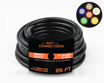 BEST CONNECTIONS 14 Gauge 6 Way Trailer Wire Durable, Weatherproof, Color-Coded