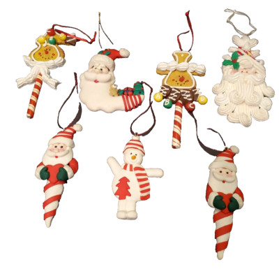 7 Assorted Cookie Dough/Gingerbread Ornaments 6'' to 4'' Tall Decorative Xmas