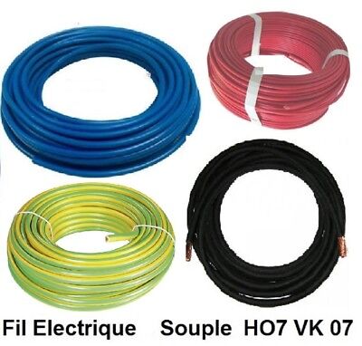 Fil électrique souple HO7-VK 4-6 10 et 16 mm² 2-5-10-15-20 m 5 Couleurs