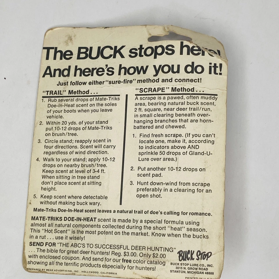 Buck Stop Mate-Triks Original Doe-In-Heat Premium NOS Doe In Heat - Image 2 of 2