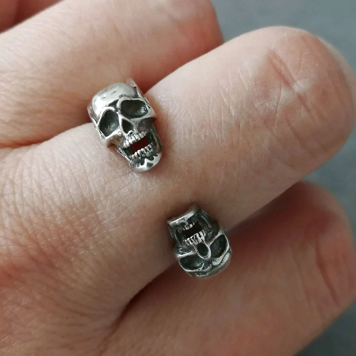 Solid 925 Sterling Silver Double Skull Wrap Ring Adjustable Unisex
