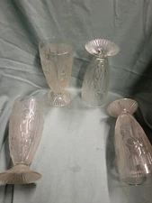 4 Vintage Jeanette Glass Clear Iris & Herringbone 6" Footed Tumblers Goblets
