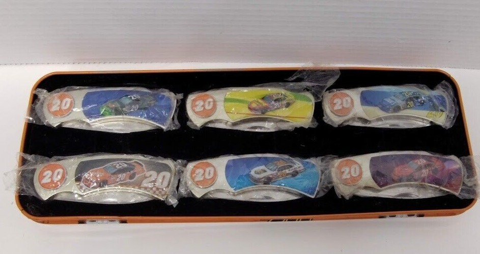 Vintage Racing Collector Tin with 6 Knives and 20 Race Cars - Missing Lid