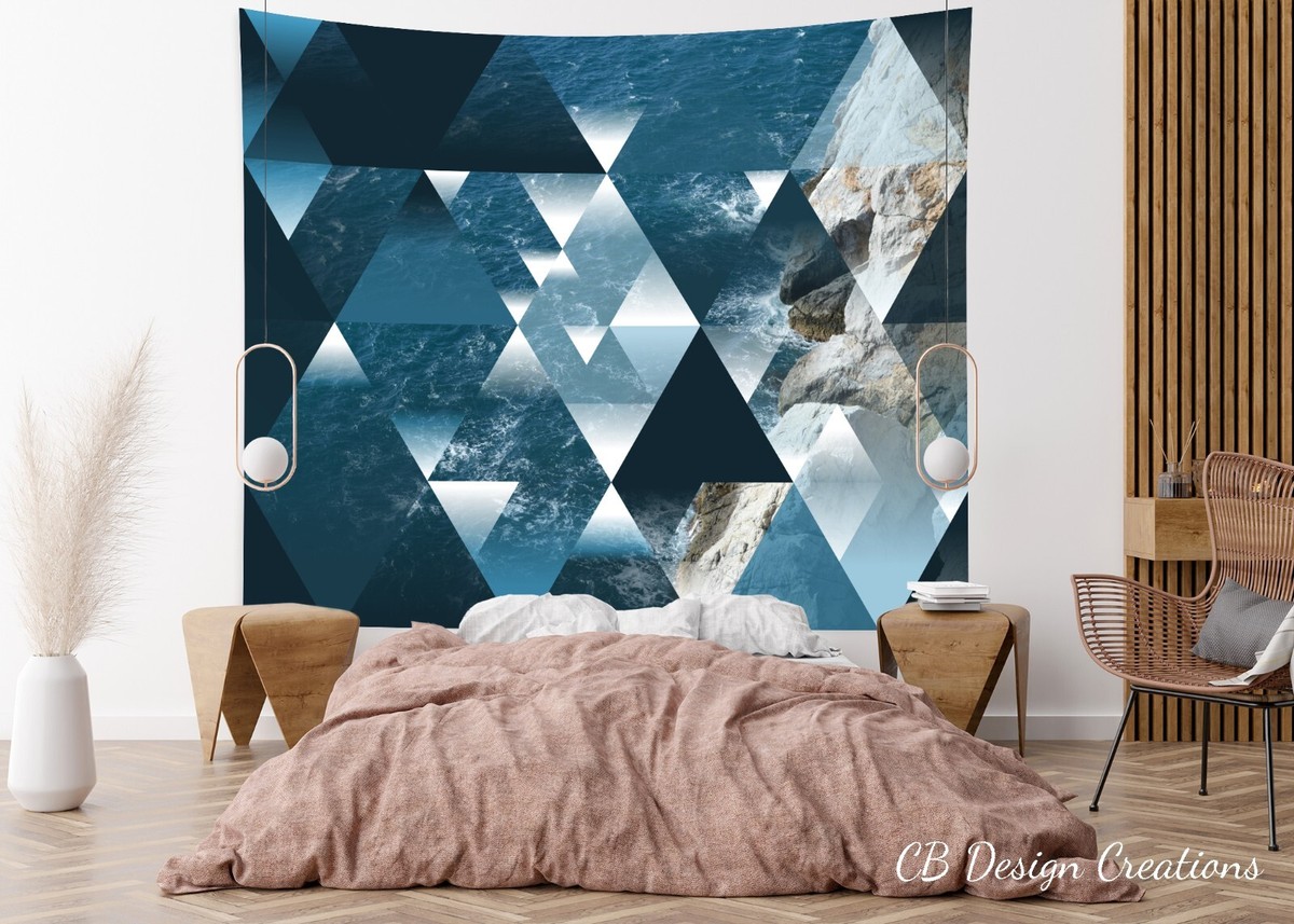 Abstract Geometric Ocean Tapestry Ocean Wall Art Sacred Geometry