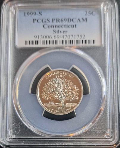 PCGS PR69 DCAM 1999-S Connecticut 25C SILVER.