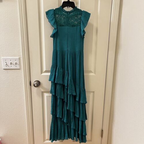 Joyfolie Mia Joy Caroline Maxi Dress Ocean Green Tiered Ruffle Lace Girls SZ 10 - Picture 9 of 16