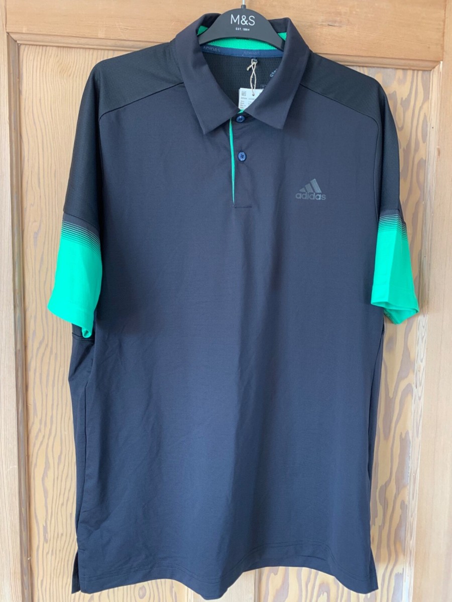 ADIDAS GOLF MEN'S BLACK GREEN STATEMENT GOLF POLO SHIRT