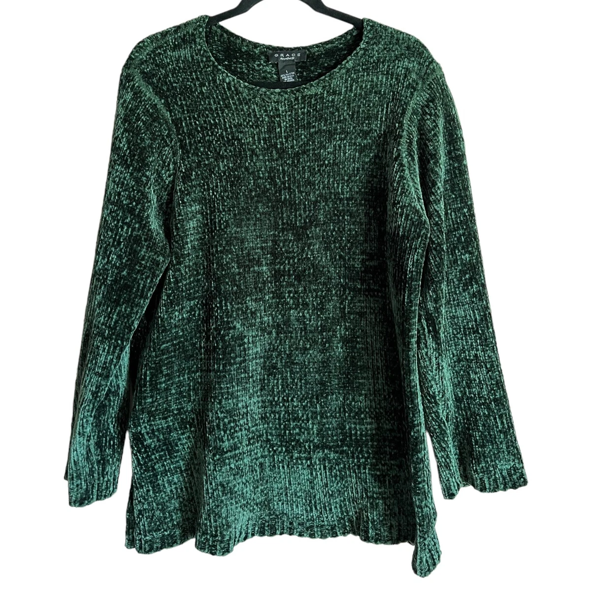 Grace the perfect fit Green Chenille Sweater Crew Neck Women's