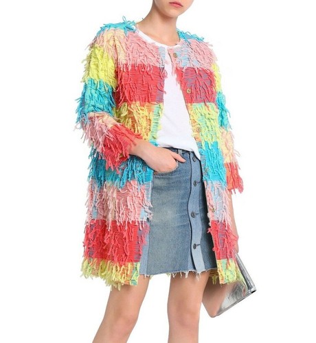 BOUTIQUE MOSCHINO FRINGED FIL COUPÉ COLOUR-BLOCK COAT UK 12 RETAIL £594..RARE!! - Picture 6 of 11