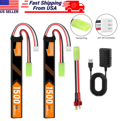 AIRSOFT LIPO BATTERY COMBAT 2S 7.4V 1500mAh Softair AEG mini Tamiya  Plug+Charger | eBay