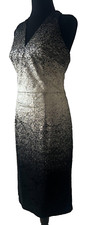 David Meister Silver Foil Lace Sheath Dress Size 10