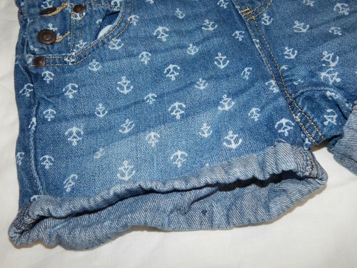 Girls size Lg Denim Overall Shorts with Anchor Nautical Print Really cute - Picture 3 of 5