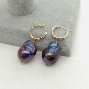 Authentic Cultured Black Baroque Keshi Pearl Gold Plated Snap Closure Earrings