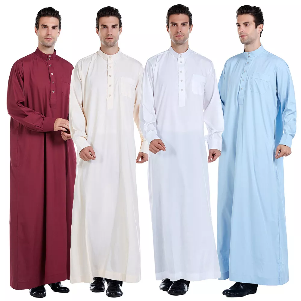 Long Sleeve Mens Robe Muslim Clothing Saudi Arab Jubba Kaftan Dishdash  Thobe