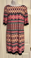 Eliza J Womens Shift Dress Size 6 Short Sleeves Black Pink White Striped Print