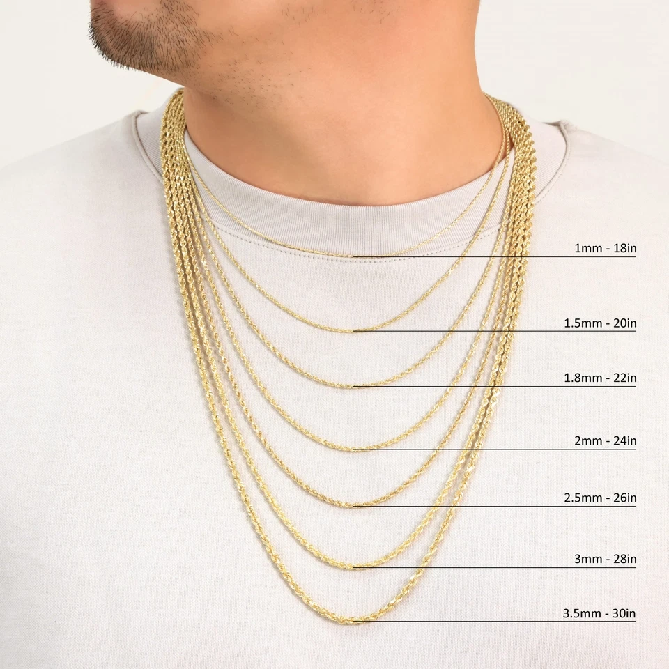 10K Yellow Gold 1.5mm-10mm Diamond Cut Rope Chain Necklace Mens Women 16"- 30" - Image 2 of 4
