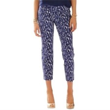 Lilly Pulitzer Fish School Cropped Capri Pants Size 2 Navy White 95578 EUC