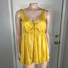 Vintage 70's Sears Shirt Women's Polyester Knit Bright Yellow Lace Tie WW4