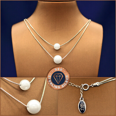 Pearl Double Necklace Chain 925 Sterling Silver in Case, Gift Mothers Day
