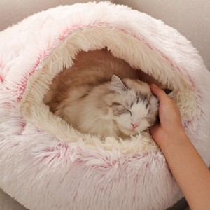 round plush cat bed