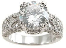 3 CT .925 STERLING SILVER VINTAGE STYLE CUBIC ZIRCONIA WEDDING ENGAGEMENT RING