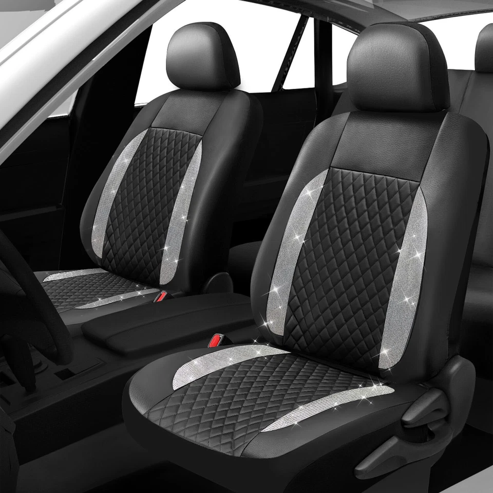 Diamond Leather 5 Seats Cover Auto Seat Covers Full Set For Nissan Bling Women - Image 3 of 4