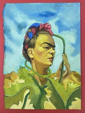 Frida Kahlo (Handmade) Drawing mixed media on paper signed & stamped