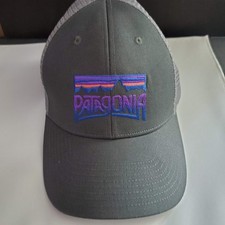 Patagonia Fitz Roy Horizon Trucker Hat Mens Grey Purple Snapback Cap with Mesh