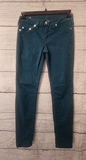 True Religion Halle Mid Rise Teal Skinny Jeans Women's 29x29 Tag Size 28  L111