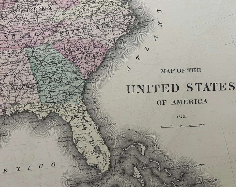 Mapa a color de 1872 de Estados Unidos con territorio indio de Oklahoma y solo Dakota Foto 4 de 4