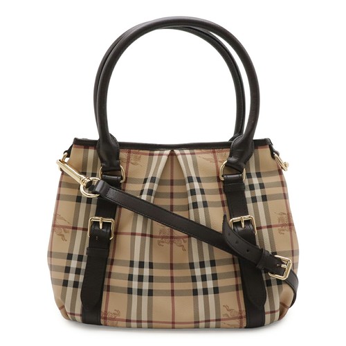 BURBERRY Nova Check 2Way Tote Shoulder Bag PVC Leather Beige Brown Gold