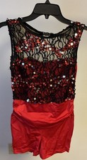 Dance Costume Gallery Adult Small Three Piece Costume Black Red sequins fringe