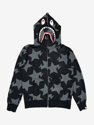 BAPE A Bathing Ape Blue Sta All Over Star Full Zip Shark Hoodie Size L