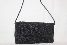 Black Beaded Evening Clutch With a Thin Shoulder Strap  IntricatelyBeaded