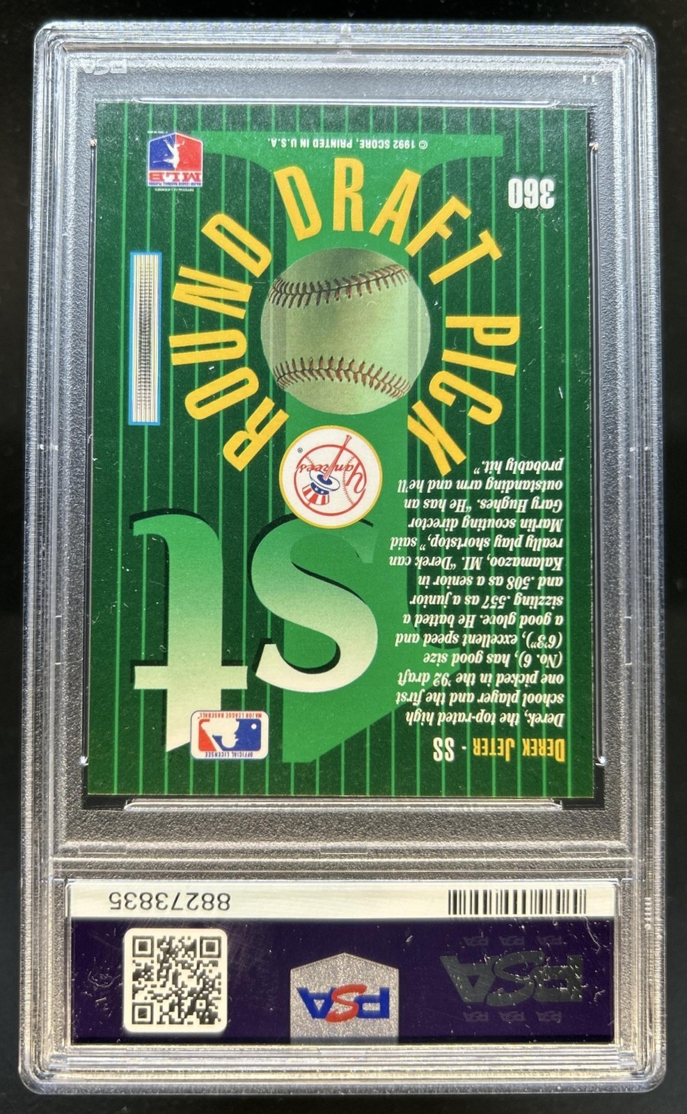 1993 Score Select Derek Jeter Rookie RC #360 New York Yankees PSA 10 GEM MINT view 2