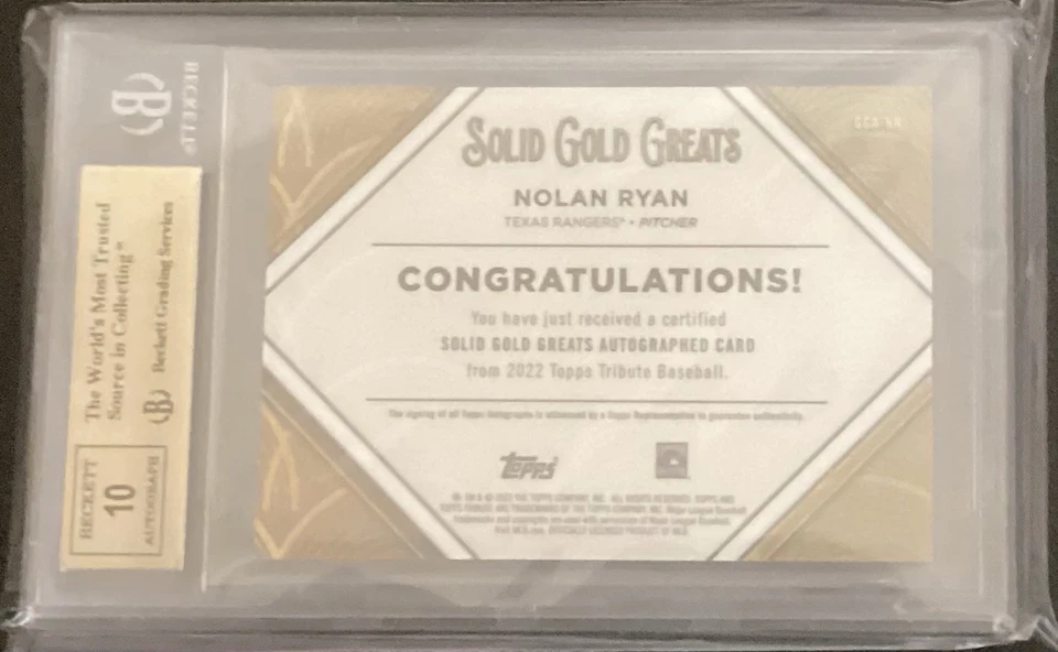 2022 Topps Tribute Solid Gold Greats NOLAN RYAN  /80 Auto BGS 9.5 - Image 2 of 2
