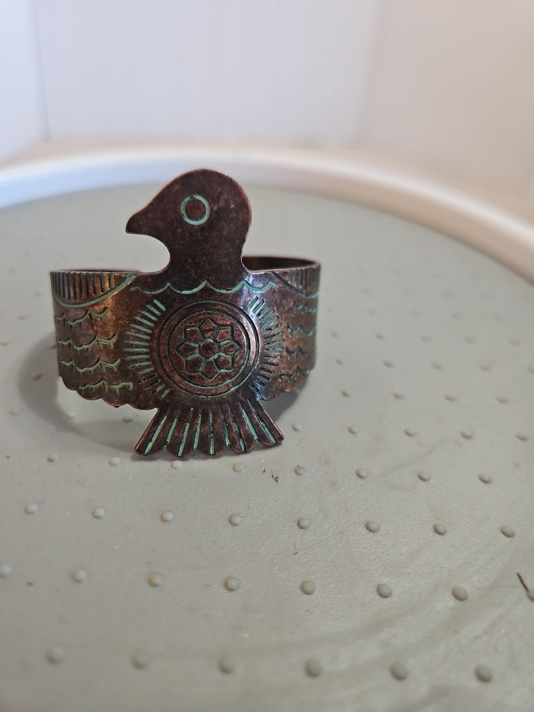 Vintage Navajho Solid Copper  Thunderbird Cuff Br… - image 12