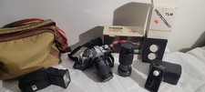 Canon AE-1 Program 35mm Film Camera  2 Vivitar Lenses  Flash  Meter  Bag/Box