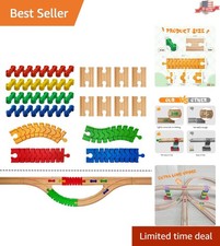 Imaginative Play with 44-Pc Wooden Train Track Connectors - Safe Durable