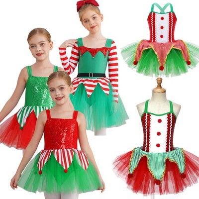 DE Mädchen Weihnachtskostüm Tutu Kleid Weihnachtsmann Fancy Dress Up Tüllkleider