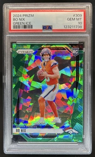 2024 Panini Prizm Bo Nix RC Green Ice Rookie #309 Broncos PSA 10