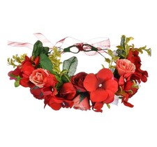 Flower Garland Headband Rose Crown Floral Halo Headpiece Red O