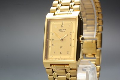 Vintage 1992 Seiko SX V701-5J20 Gold Rectangle Quartz Mens Watch
