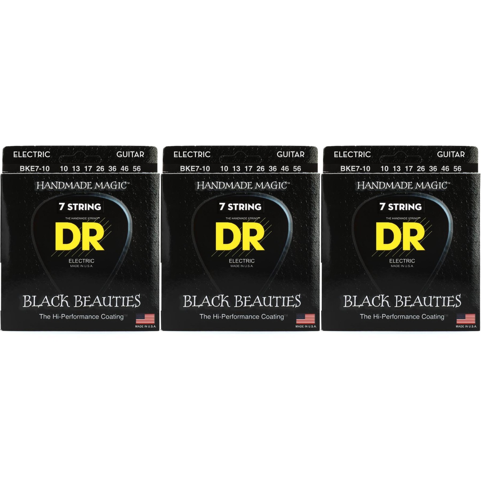 Струны для электрогитары DR Strings BKE7-10 Black Beauties с покрытием K3 - .010-.056