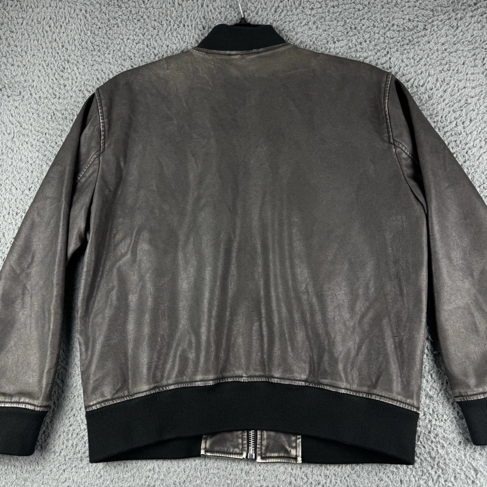 Abercrombie & Fitch Jacket Mens Small Relaxed Vegan Leather Bomber Grey Full Zip - product detail image 15