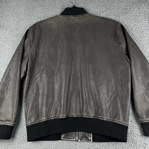 Abercrombie & Fitch Jacket Mens Small Relaxed Vegan Leather Bomber Grey Full Zip image 15