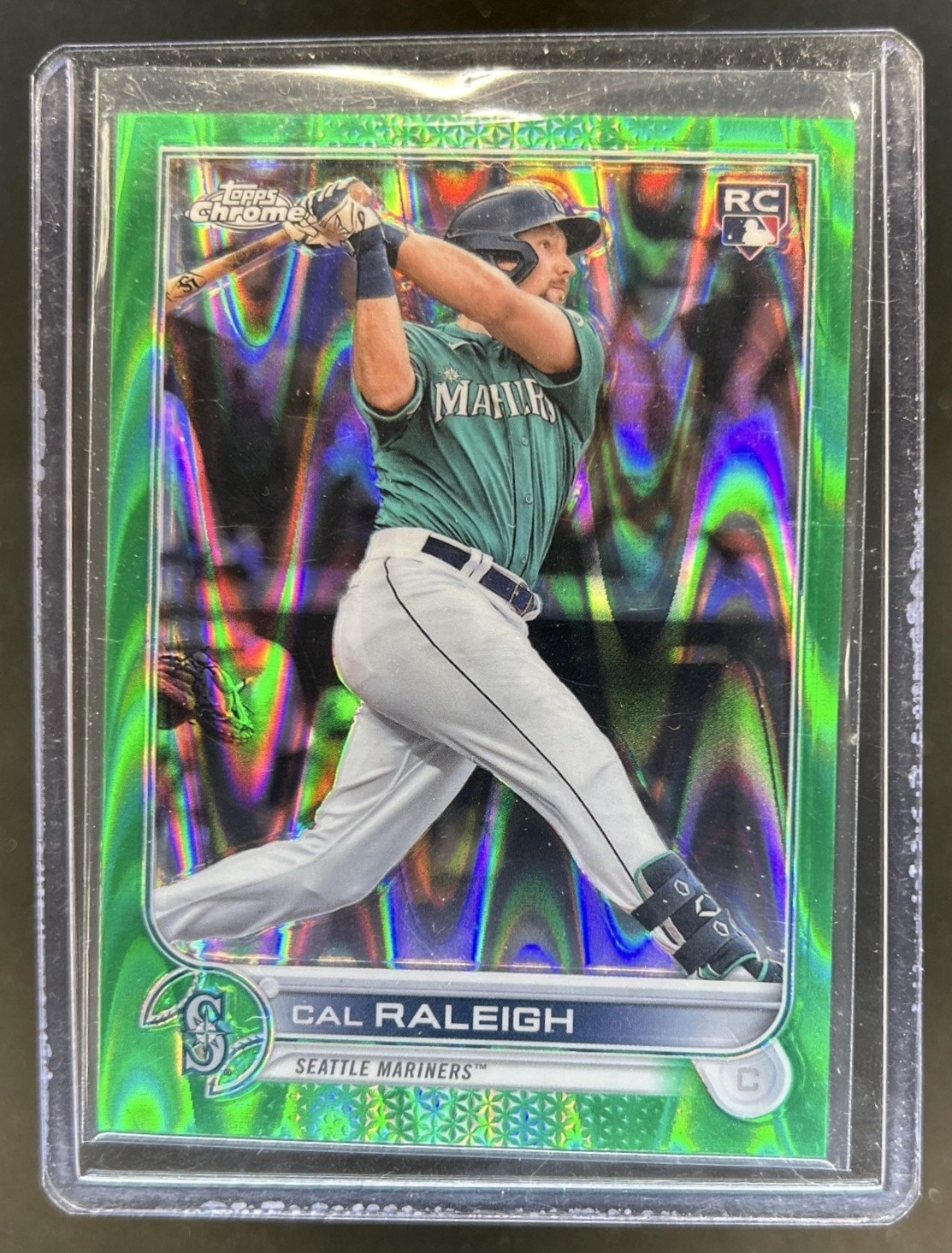 2022 Topps Chrome Sonic Cal Raleigh RC Green RayWave Refractor #/99 Mariners
