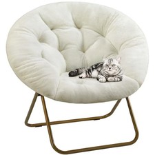 Comfy Saucer Chair, Faux Fur Lounge Seasting XL Round-36 Inches White-faux Fur